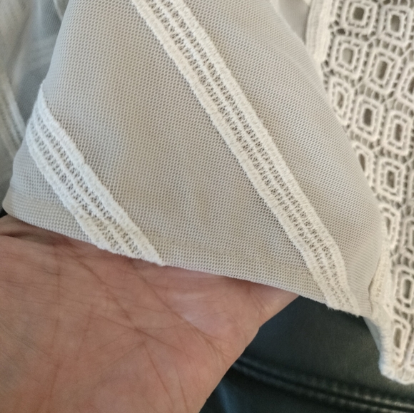 Crochet Lace Sheer Mesh Zip-Up Jacket White Ivory Boho Romantic Barely Worn - Picture 13 of 14